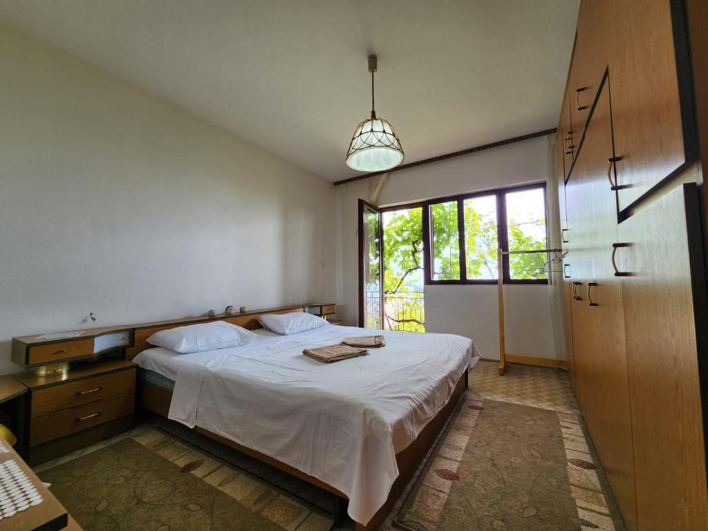 巴爾的住宿－Gazdinstvo Đurović，一间卧室设有一张床和一个大窗户