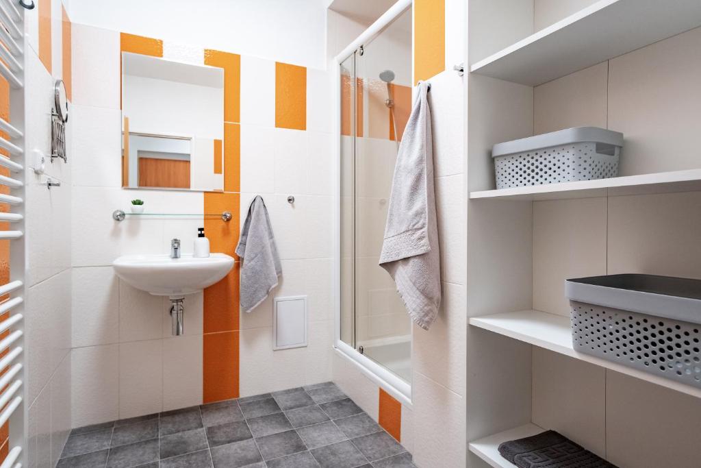Koupelna v ubytování Apartmány TriMM