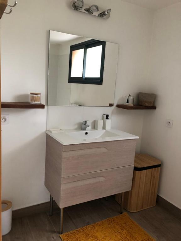 La salle de bains est pourvue d'un lavabo et d'un miroir. dans l'établissement La Casa Del Racou, à Argelès-sur-Mer