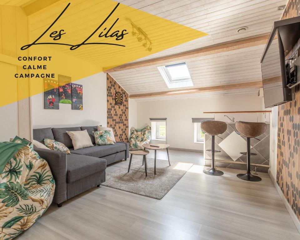 富維克的住宿－Les Lilas Confort & Nature，带沙发和电视的客厅