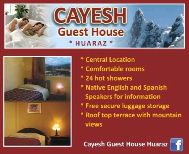 um folheto para uma casa de hóspedes com uma fotografia de um hotel em CAYESH Guest House em Huaraz