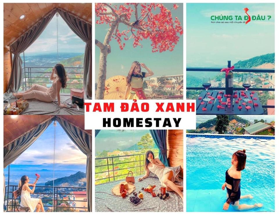 een collage van foto's van een vrouw in een zijdelingse duik bij Tam Đảo Xanh Homestay - Venuestay in Vĩnh Phúc