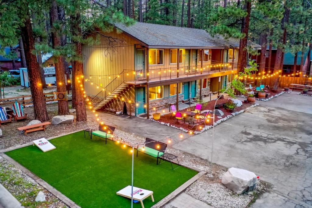 an overhead view of a house with lights in the yard at The Alder Inn in South Lake Tahoe