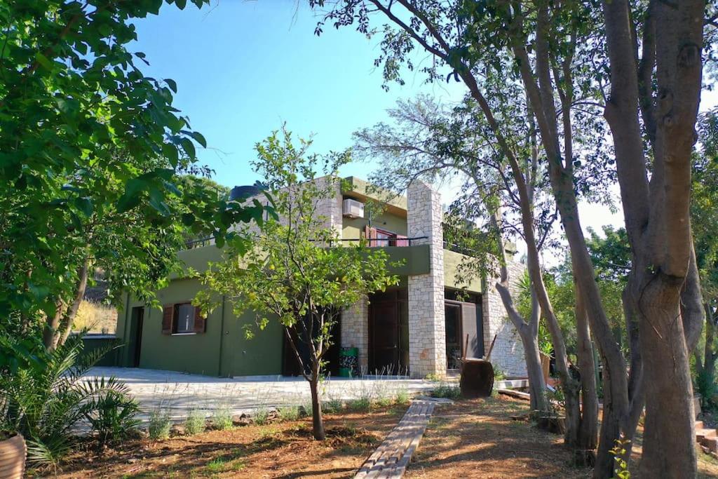 a house with a green facade and trees at Villa Khaki 