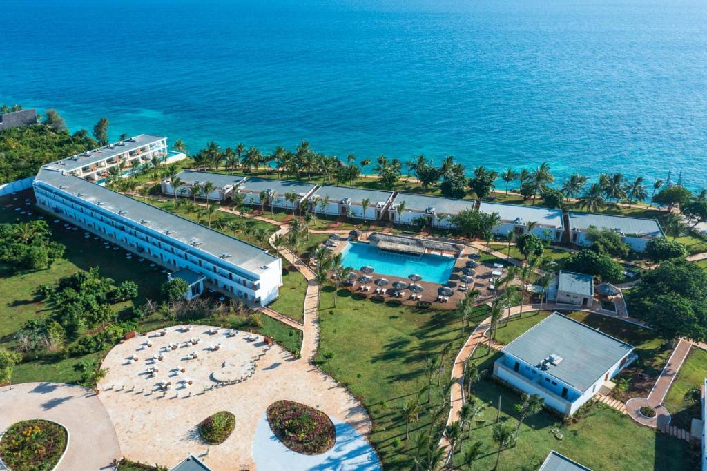 an aerial view of a resort next to the ocean at Aldiana Club Zanzibar Kwanza in Kizimkazi
