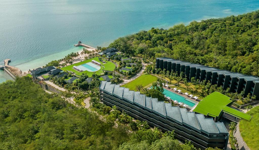 an aerial view of a resort next to the water at Discovery Samal in Samal