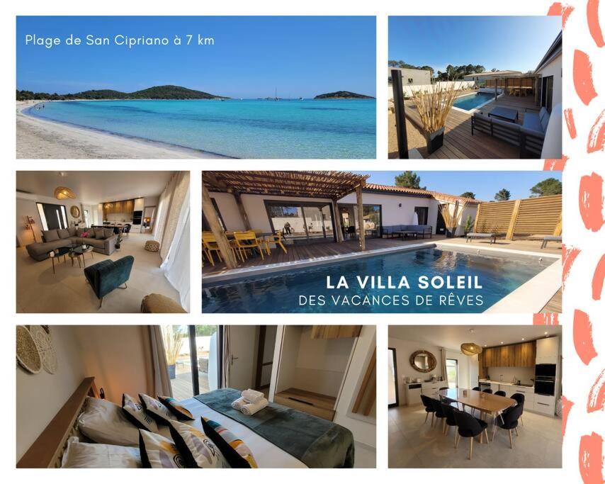 un collage de photos d'une villa avec une maison dans l'établissement Villa du Soleil 8 pers piscine chauffée, à Lecci