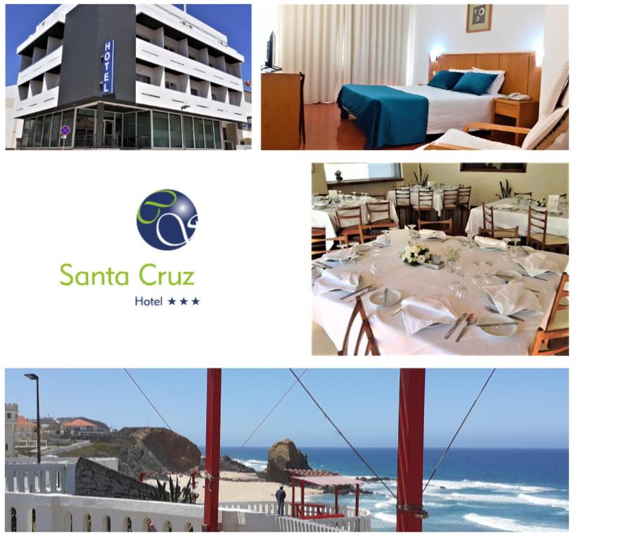 eine Collage mit Fotos eines Hotelzimmers mit einem Tisch in der Unterkunft Hotel Santa Cruz in Santa Cruz