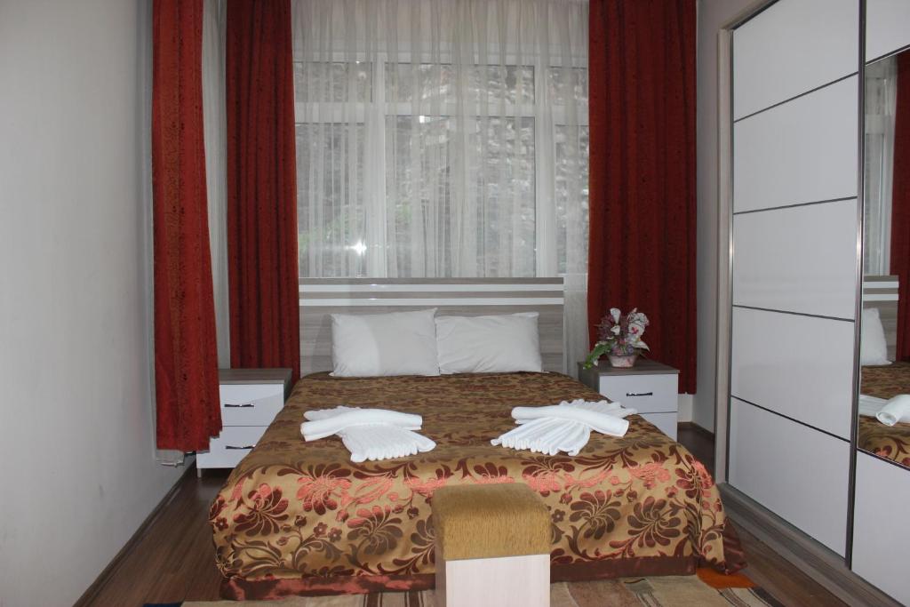 イスタンブールにあるSanta Apartmentのベッドルーム1室(枕2つ付)