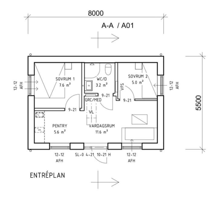 a floor plan of a small house at Ebbas stuga in Färjestaden