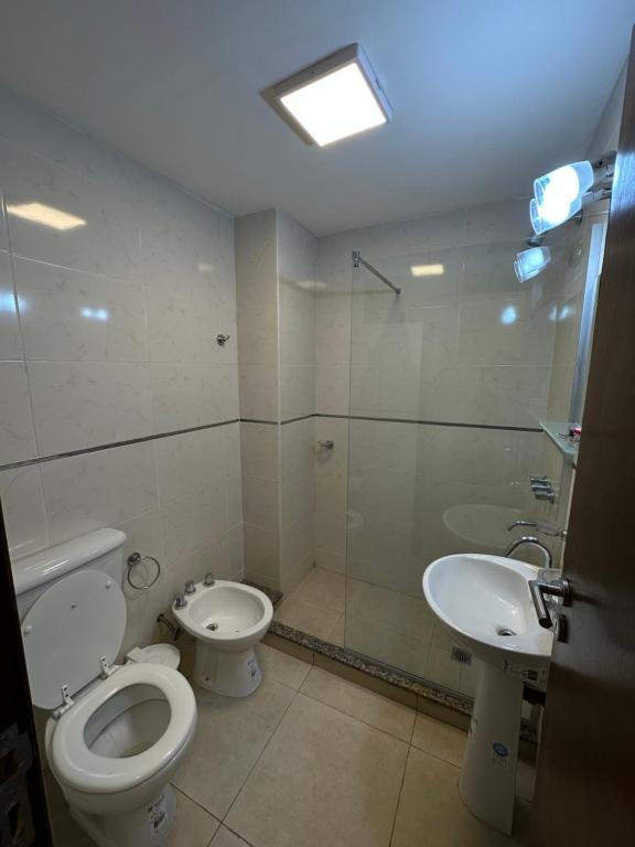 a bathroom with a toilet and a sink and a shower at TempoStay Monoambiente in San Miguel de Tucumán