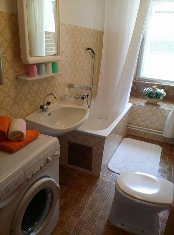 Koupelna v ubytování Steinadler apartman Dog-friendly, quiet, garden house with private parking and beautiful views - Kertes apartman egy szoba áráért