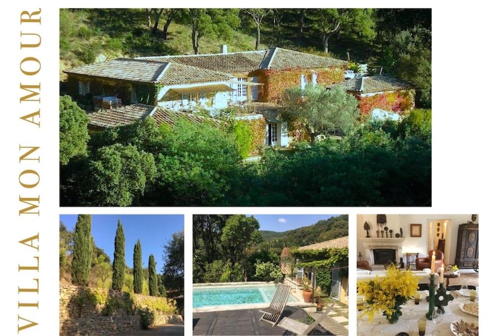 un collage de photos d'une maison et d'une piscine dans l'établissement Villa Mon Amour à Grimaud, à Grimaud