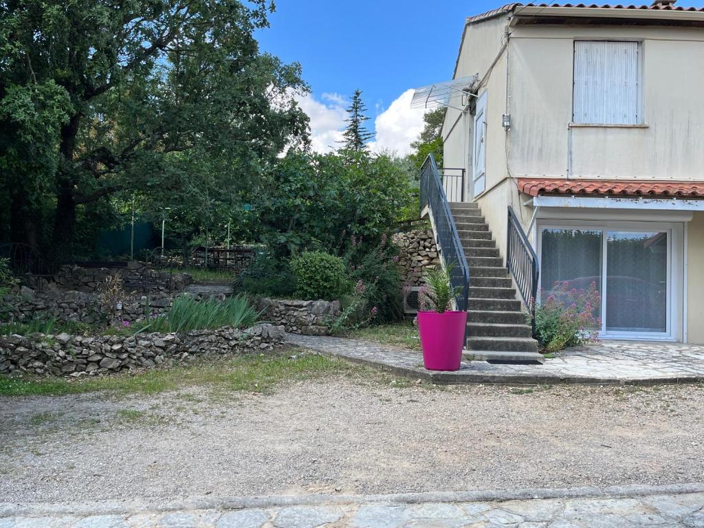 a pink potted plant sitting outside of a house at Partisole in Garéoult