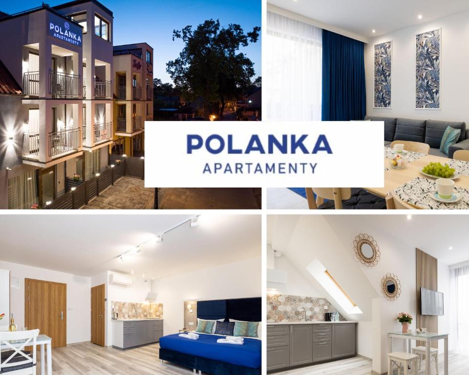 a collage of photos with the polkaka apartment warranty at Polanka Apartamenty in Niechorze