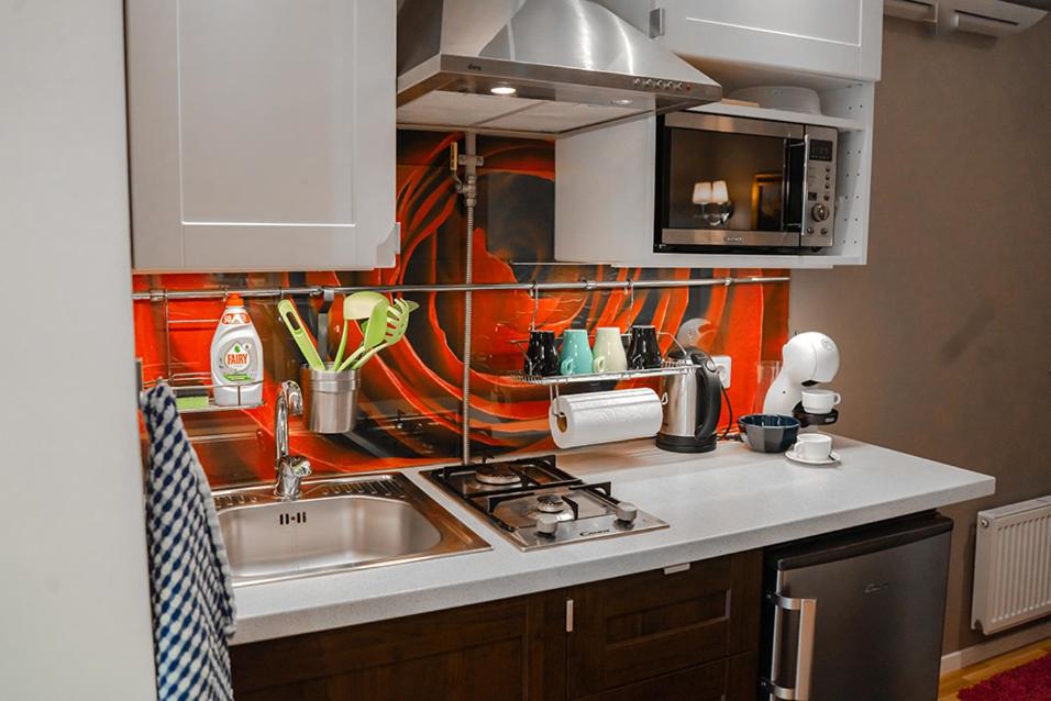 Kuchyň nebo kuchyňský kout v ubytování Alpetri Apartments