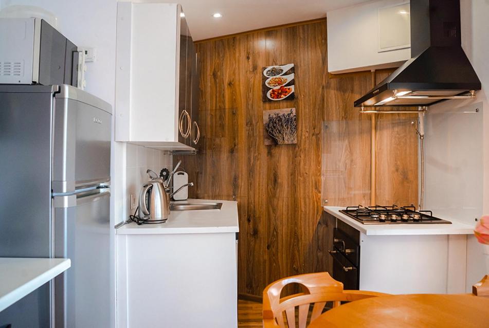 Kuchyň nebo kuchyňský kout v ubytování Alpetri Apartments