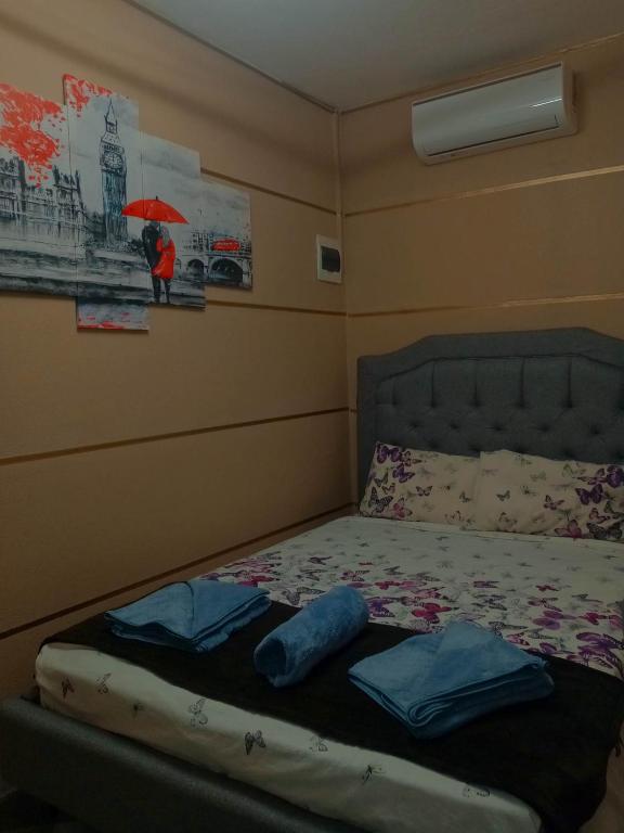 - une petite chambre avec un lit et deux oreillers dans l'établissement The London Transient House, à Santo Tomas