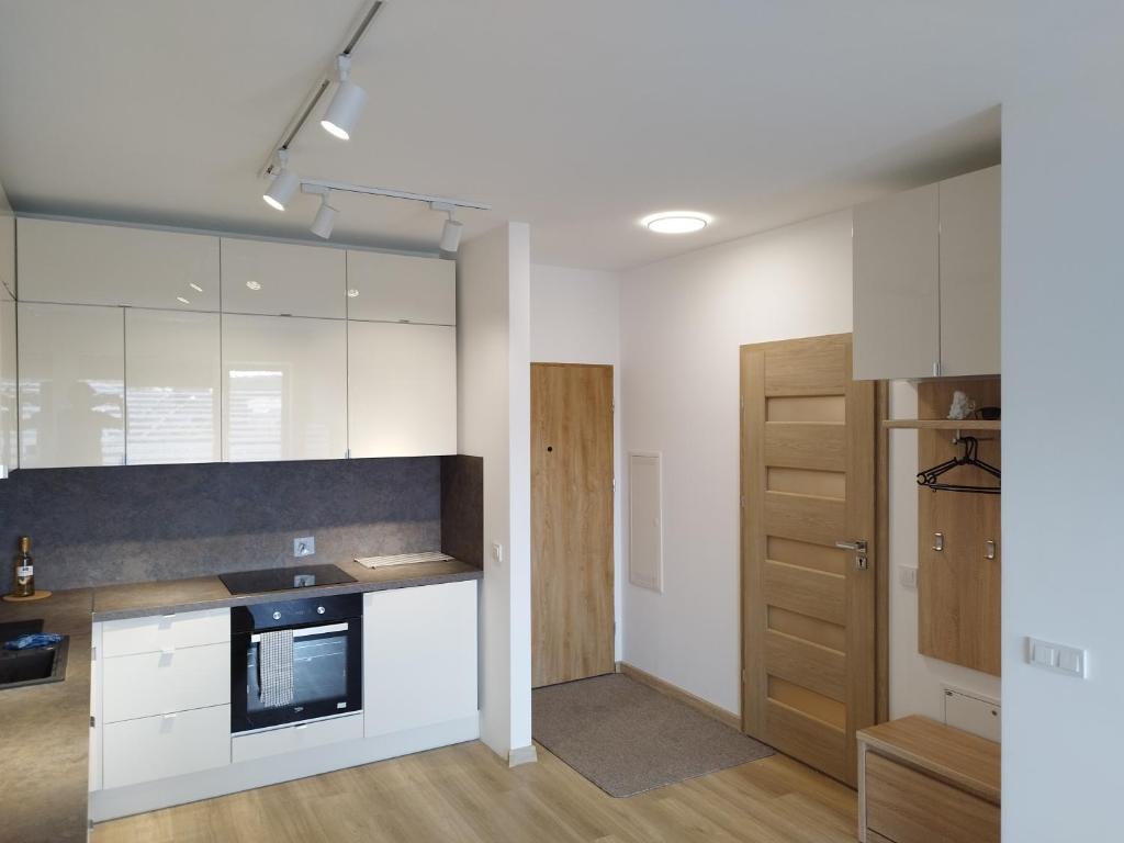 Η κουζίνα ή μικρή κουζίνα στο nowy apartament