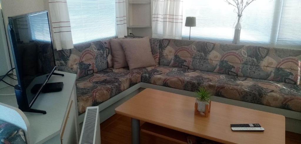 TV a/nebo společenská místnost v ubytování Stacaravan aan het water