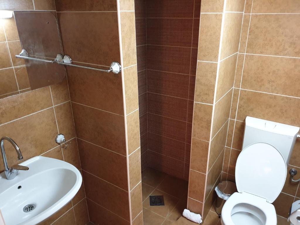 ein Bad mit einem WC und einem Waschbecken in der Unterkunft Apartman Becici in Budva