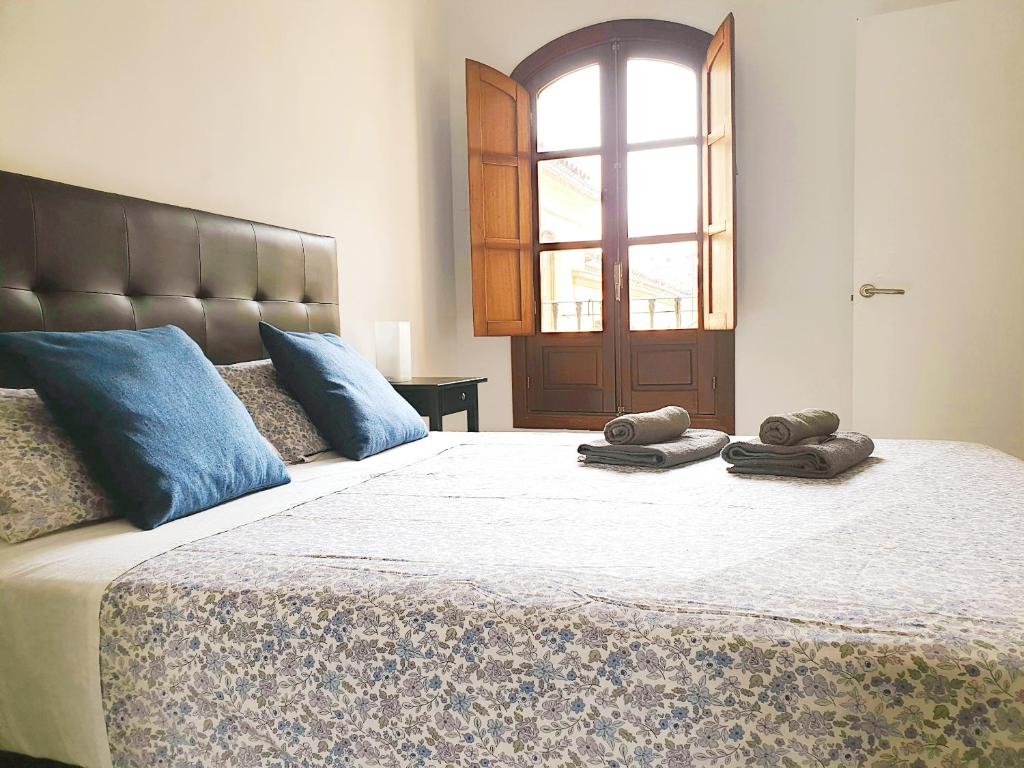 a bedroom with a large bed with two pillows on it at Picasso Neighborhood Histórico Y Céntrico in Málaga