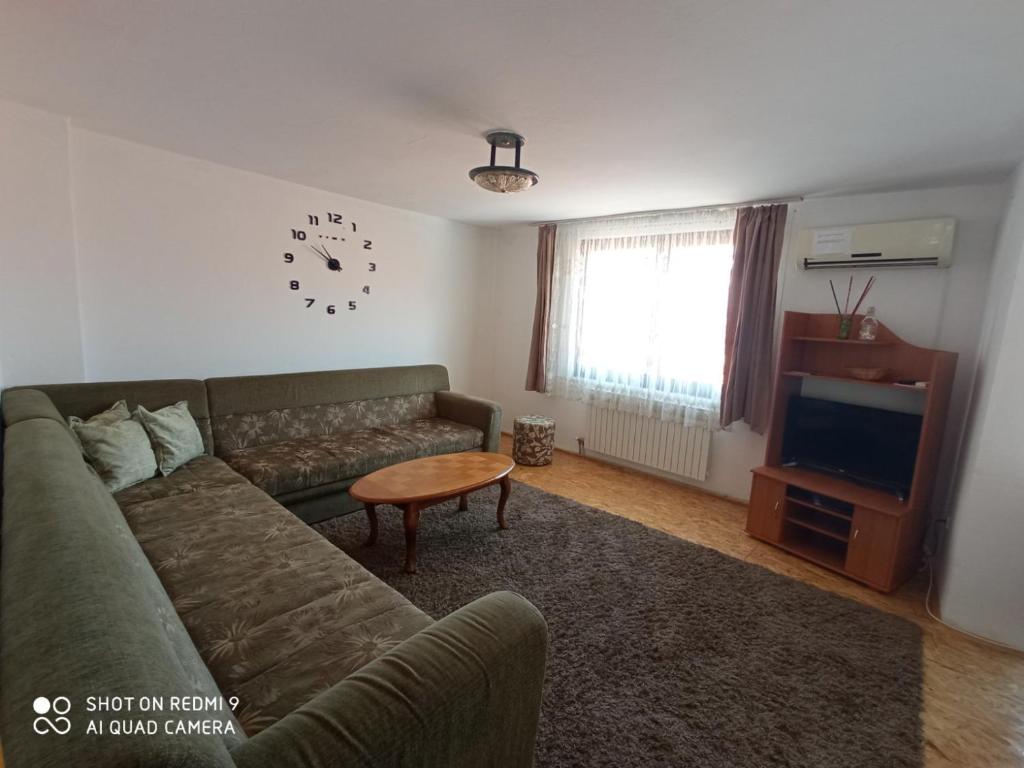 un soggiorno con divano e TV di Almir Apartman a Sarajevo