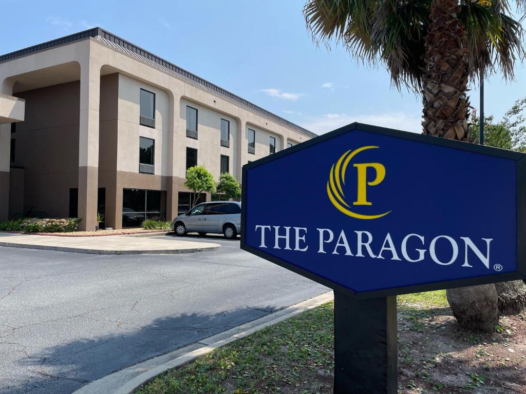 a blue sign in front of a parking garage at THE PARAGON of Golden Isles in Brunswick