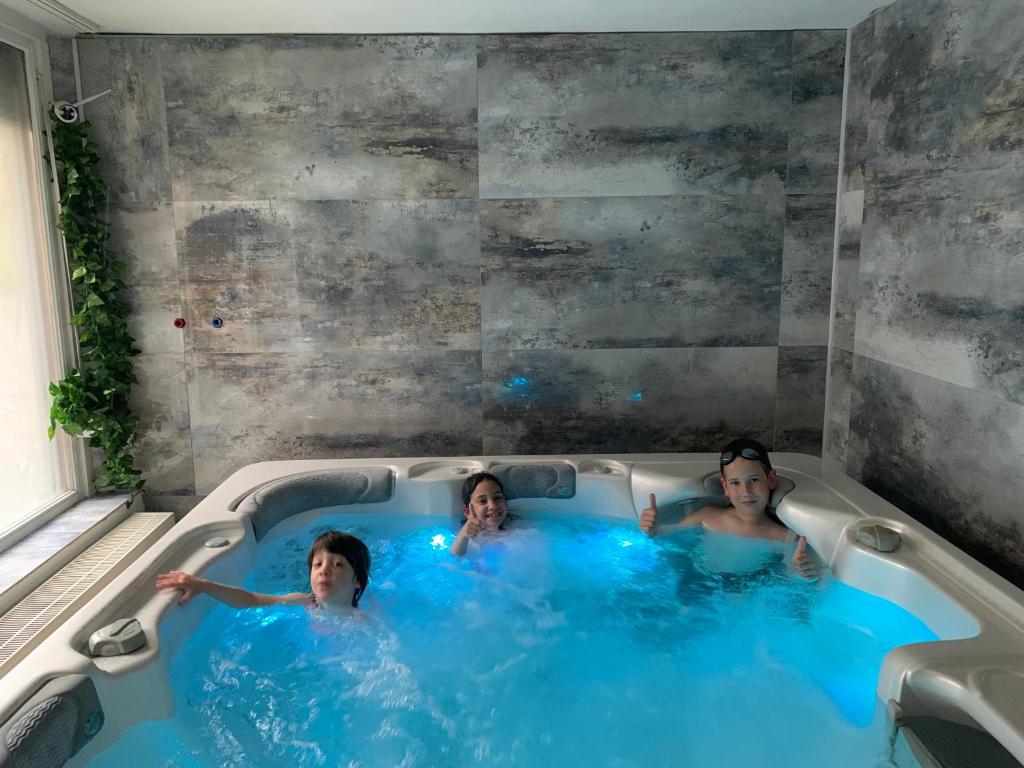 a group of people in a hot tub at Várfal Wellness Panzió in Pécs