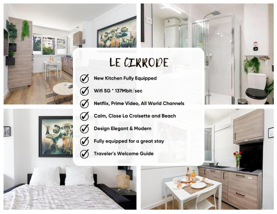 uma colagem de fotos de uma cozinha e uma sala de estar em Super Studio Moderne et Cozy Cannes Proche Croisette & Mer em Cannes