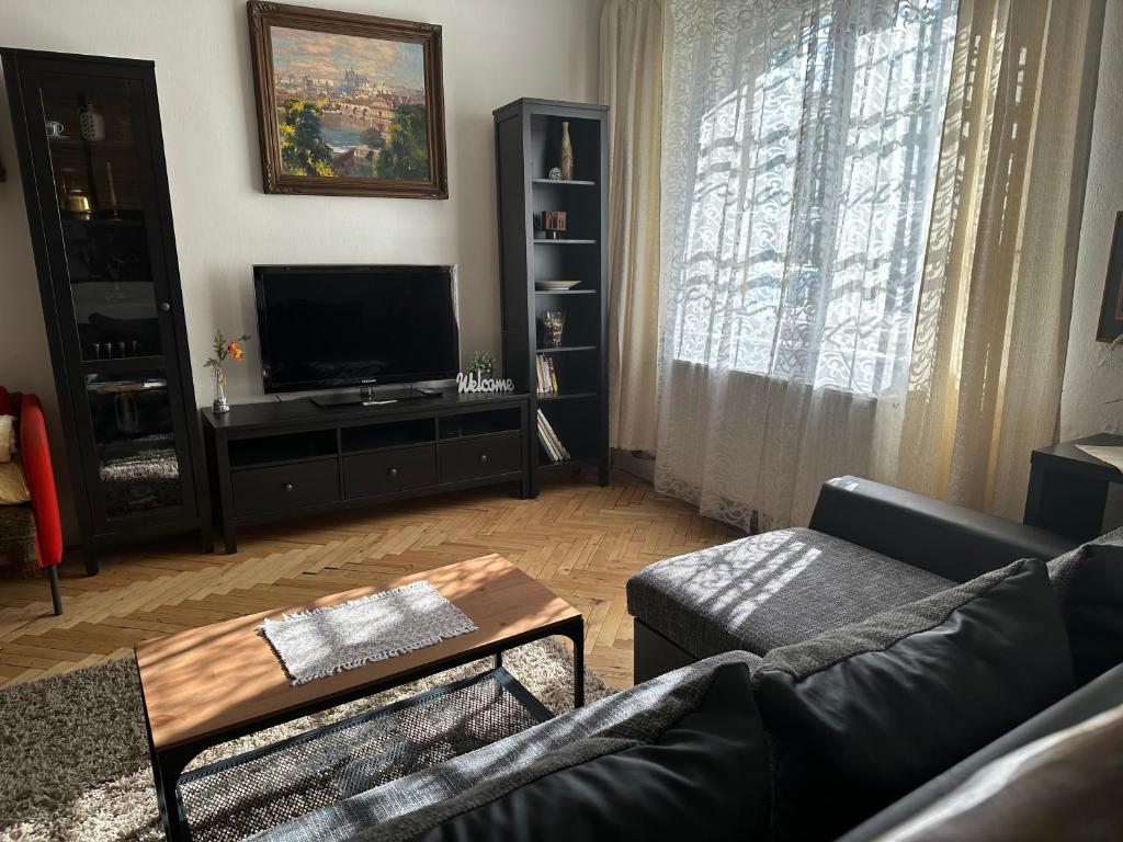 Telewizja i/lub zestaw kina domowego w obiekcie Apartments & Restaurant Tkalcovsky dvur