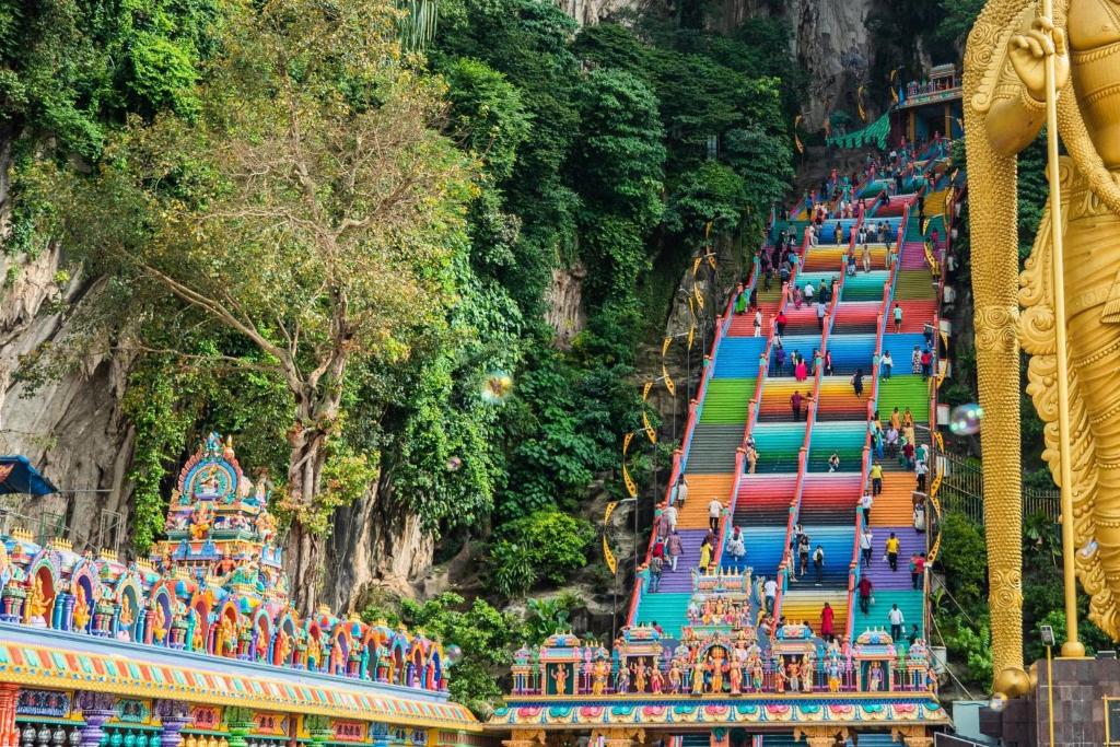 a group of colorful stairs at a theme park at Dels Villa with private pool near UIA Batu Caves Gombak in Batu Caves