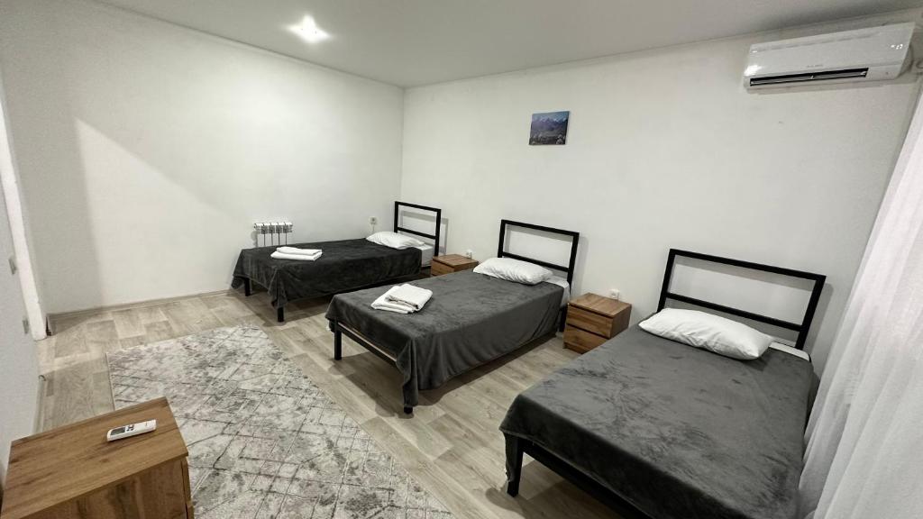 Pokój z 2 łóżkami i dywanem w obiekcie Гостевой Дом Guest of Almaty w mieście Ałma-Ata