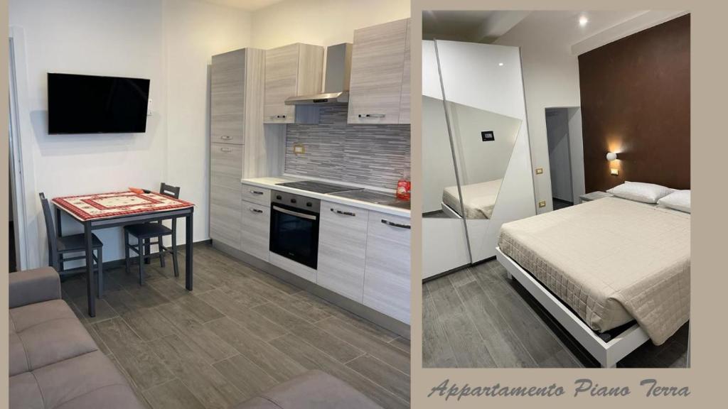a kitchen and a bedroom with a bed and a table at La Divina Holiday in Ravenna