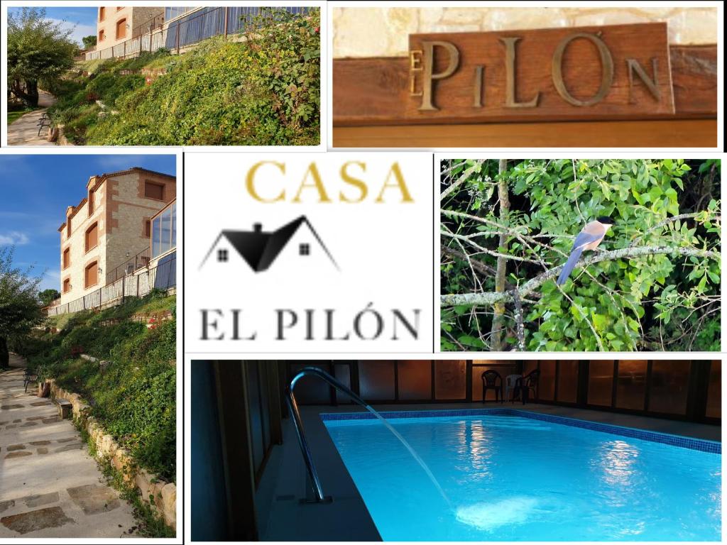 uma colagem de fotos com uma piscina e um edifício em CASA RURAL EL PILON em Torre Val de San Pedro