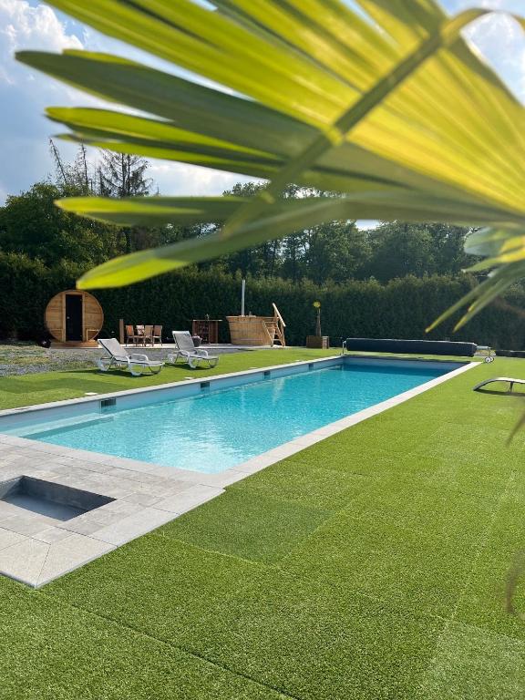 a swimming pool in a yard with green grass at Les gîtes du Valjoly 1 in Touvent