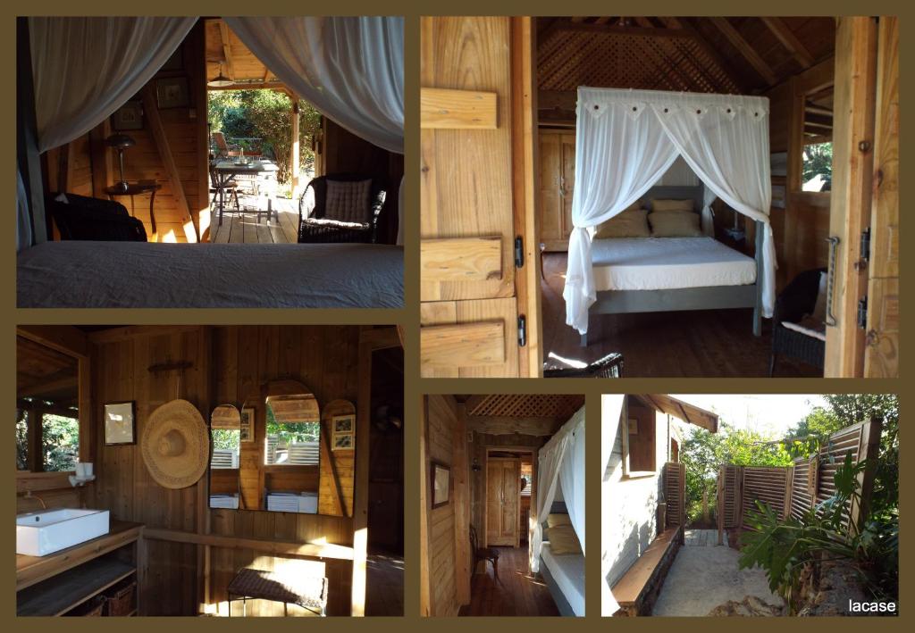 un collage de fotos de un dormitorio en una casa en LaCase, en Terre-de-Bas