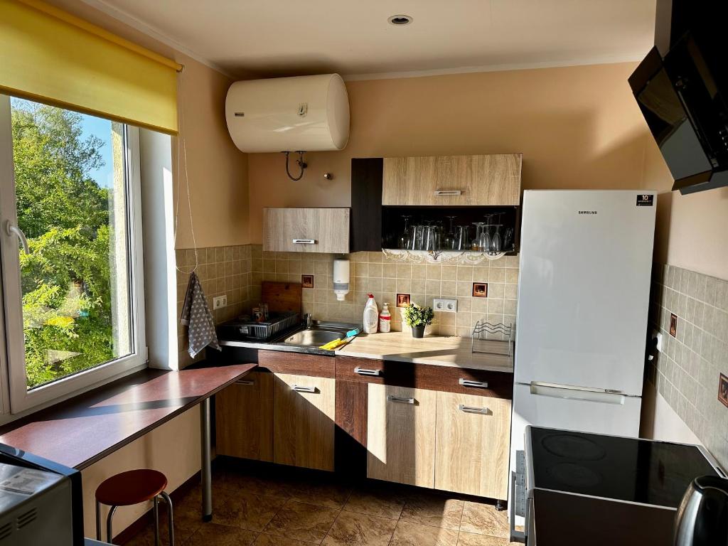 Kuchyň nebo kuchyňský kout v ubytování Villa Gāles Hotel