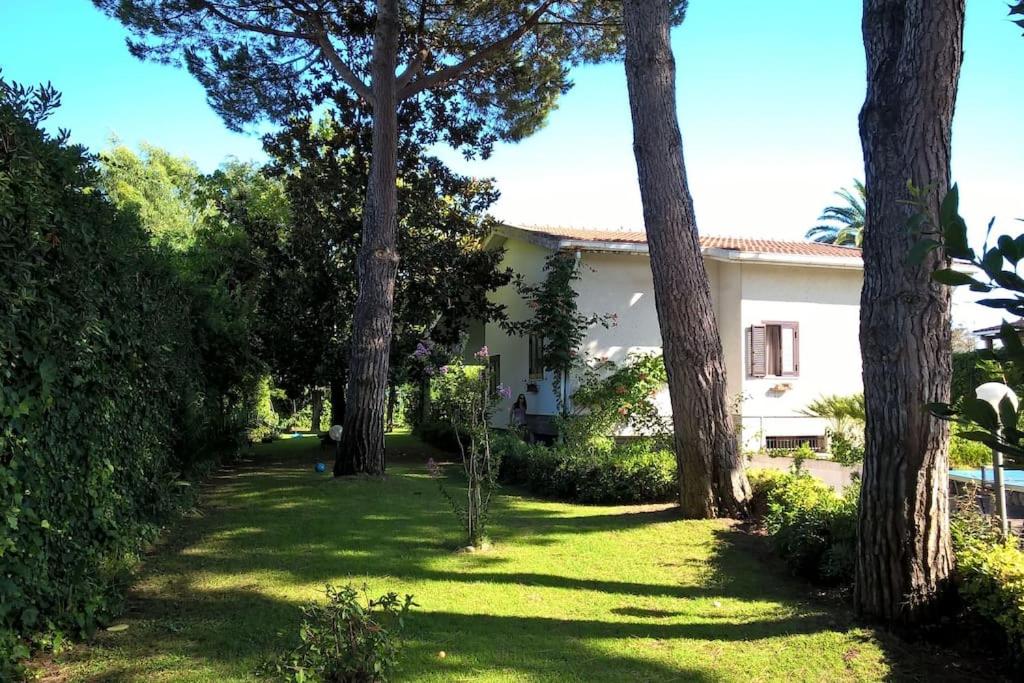 une maison avec des arbres dans la cour dans l'établissement Grande villa a 100 m. dal mare, à San Felice Circeo