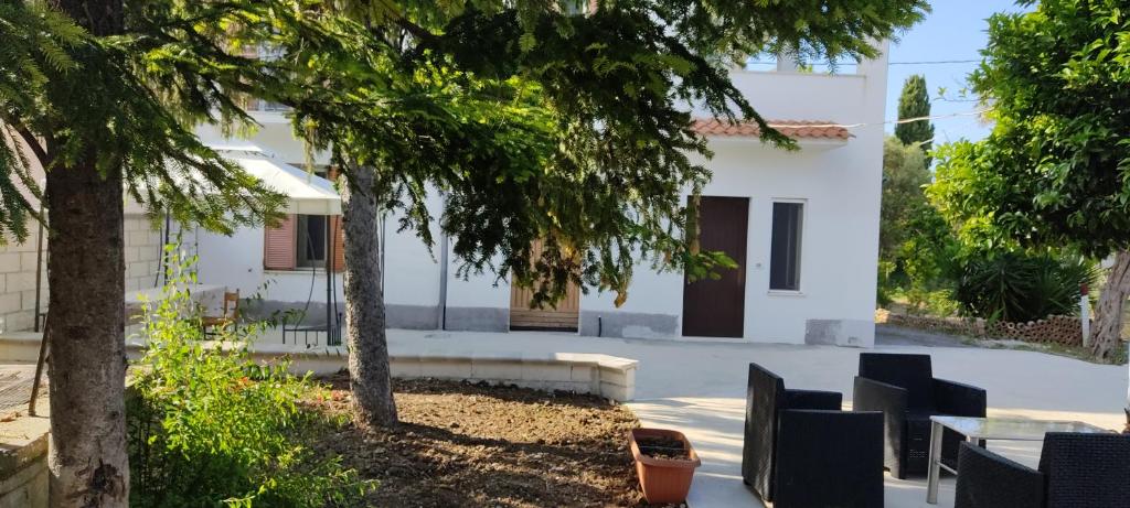una casa blanca con árboles y sillas delante de ella en Piccola LoLu en Ortona