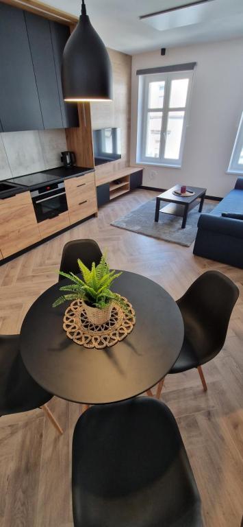 a living room with a table and chairs at Apartament Książ in Świebodzice