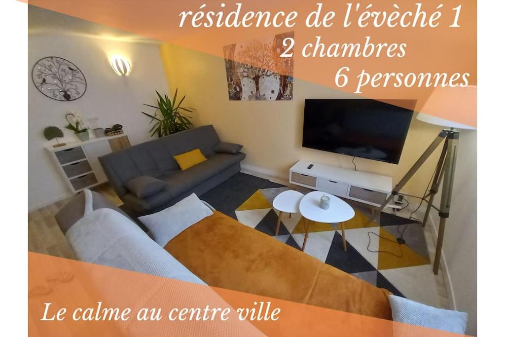 a living room with a couch and a tv at residence de l'évèché 1 in Limoges