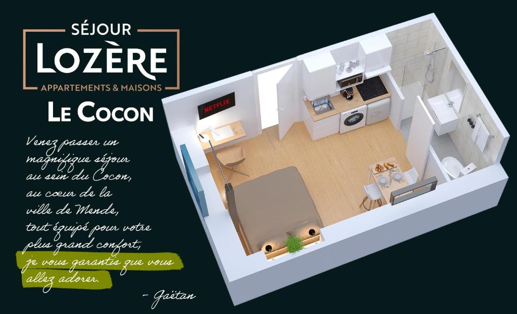 une image d'un plan d'étage d'une pièce dans l'établissement Le Cocon - Netflix/Wifi Fibre - Séjour Lozère, à Mende