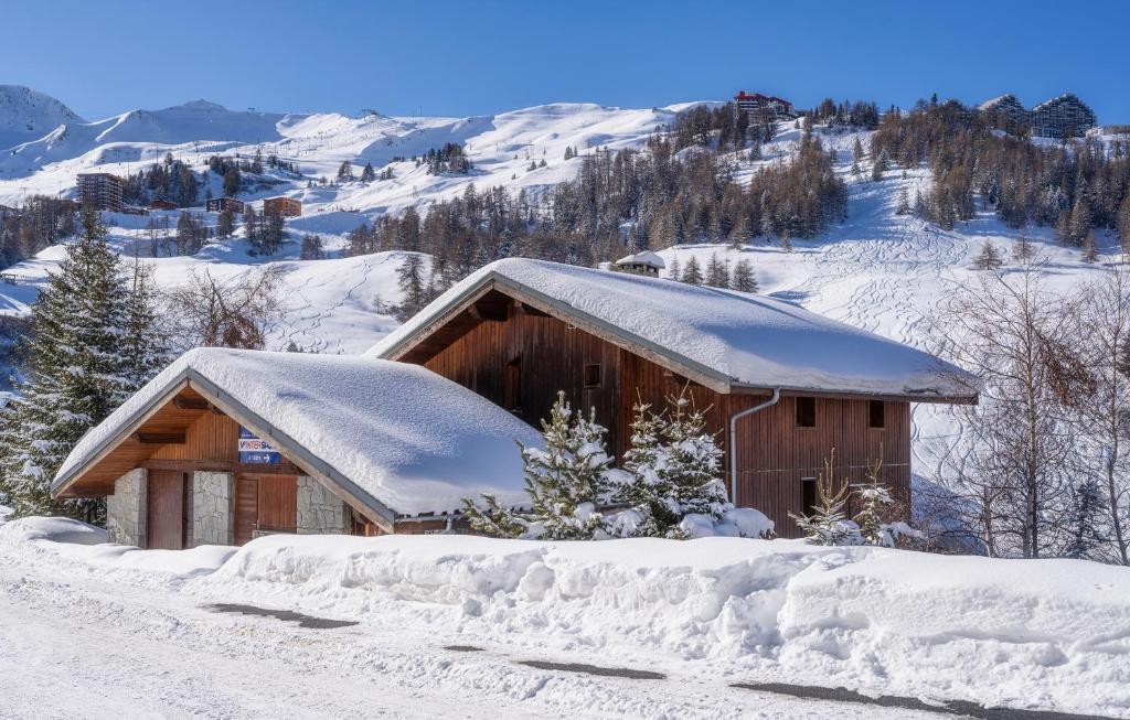 a building covered in snow on a snowy mountain at Odalys Chalet Sporting Lodge in Plagne 1800