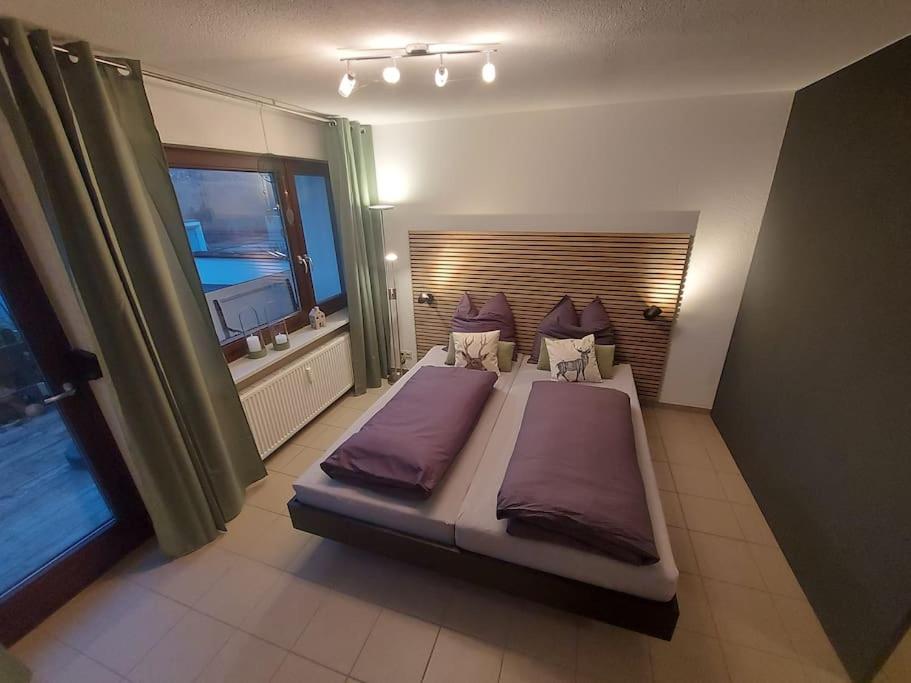 a bedroom with a large bed and a window at Ferienwohnung Lina mit toller Terrasse im Schwarzwald in Bernau im Schwarzwald