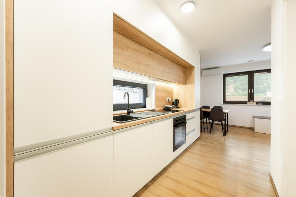 Kuchyň nebo kuchyňský kout v ubytování Apartments Gros