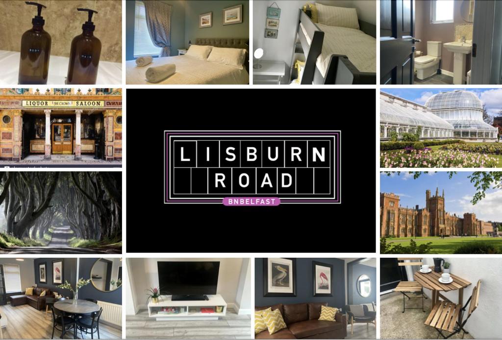 a collage of pictures of a room with a hotel at Belfast townhouse in prime location in Belfast City in Belfast