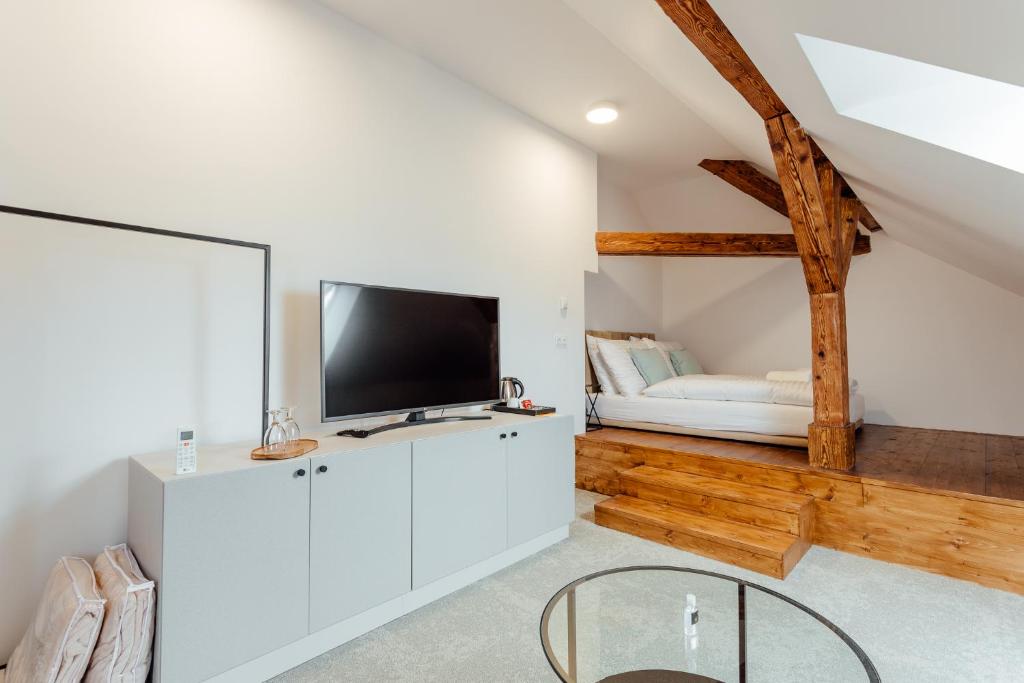 A television and/or entertainment centre at Boutique Hotel Siglisberg
