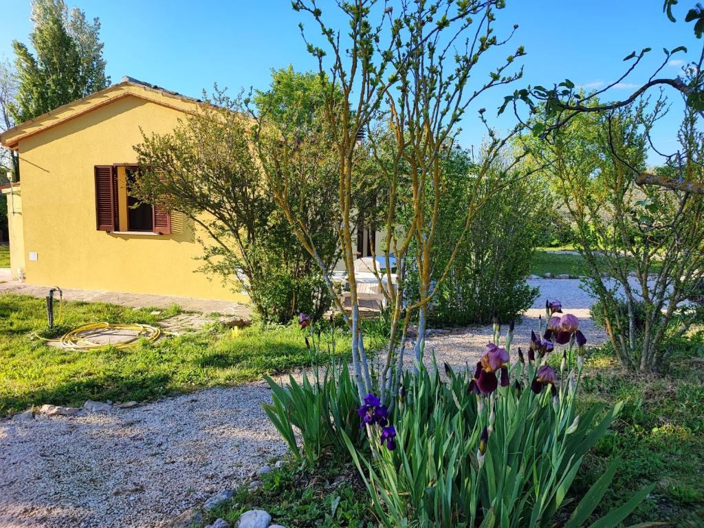 einen Garten mit Blumen vor einem Haus in der Unterkunft Casa Vacanze "Dimora Quercia" - Appartamento "Quercia" in Montefalco