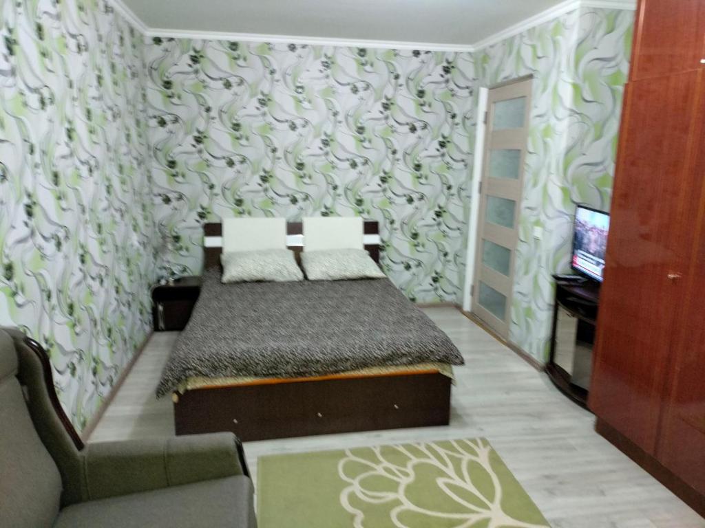 ein Schlafzimmer mit einem Bett, einem Sofa und einem TV in der Unterkunft Vitalie Lohov in Soroca